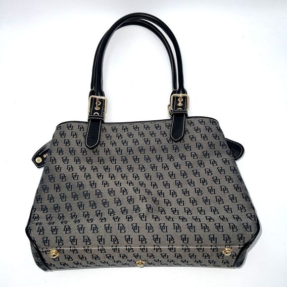 Dooney & Bourke Handbags - Dooney and Bourke H035C B1 Buckle Satchel Black Trim Grey Purse Canvas Bag EUC
